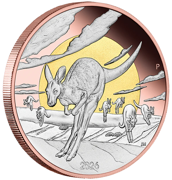 Wonders of Australia Kangaroo 2026 5oz Silver Proof Double Gilded Coin – footycoinandgifts.com.au