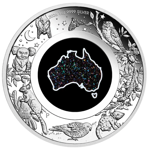 Great Southern Land Nocturnal 2026 1oz Silver Proof Matrix Opal Coin – footycoinandgifts.com.au