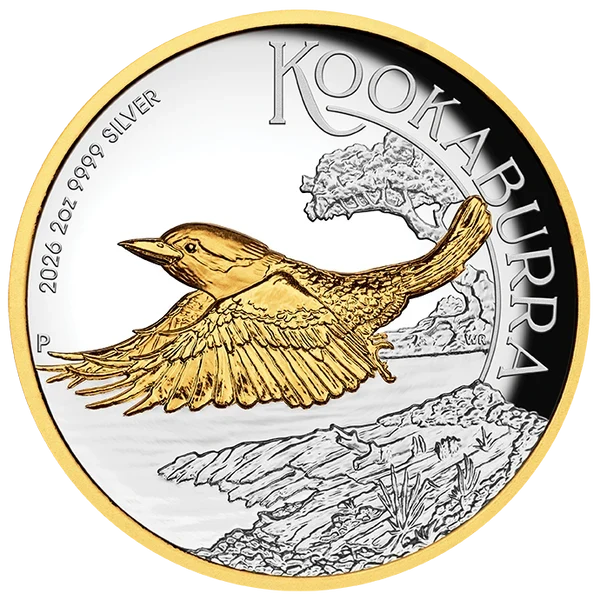 Australian Kookaburra 2026 2oz Silver Proof High Relief Gilded Coin – footycoinandgifts.com.au