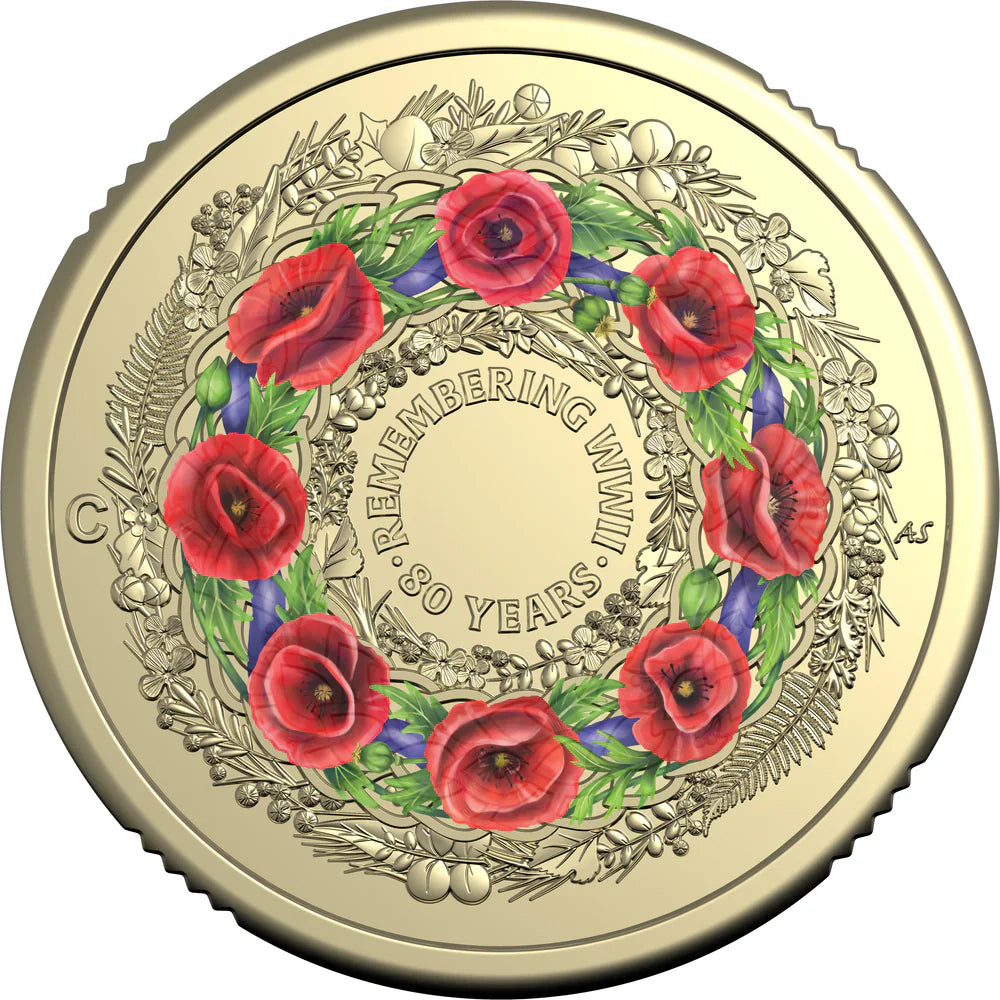 80 Years On: Remembering the Second World War 2025 $2 ‘C’ Mintmark Coloured Uncirculated Coin – footycoinandgifts.com.au