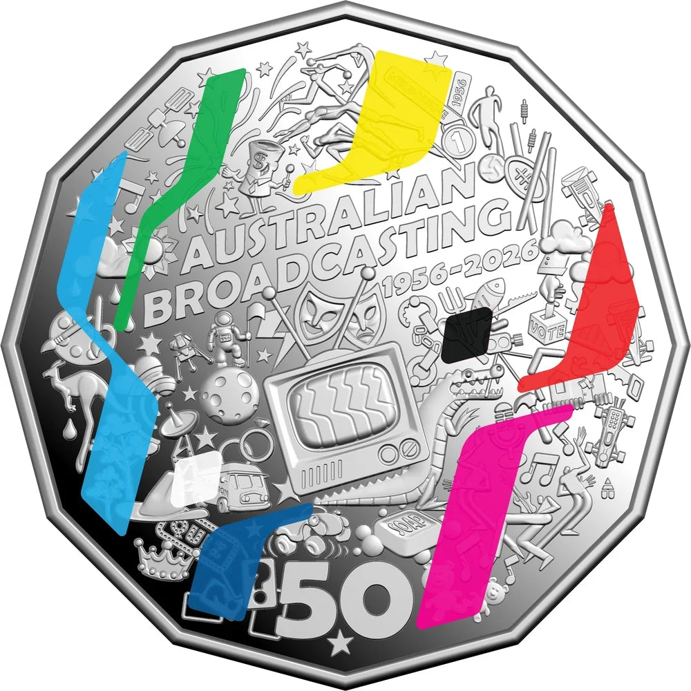First Television Broadcast 70th Anniversary 2026 50c Coloured Silver Proof Coin – footycoinandgifts.com.au