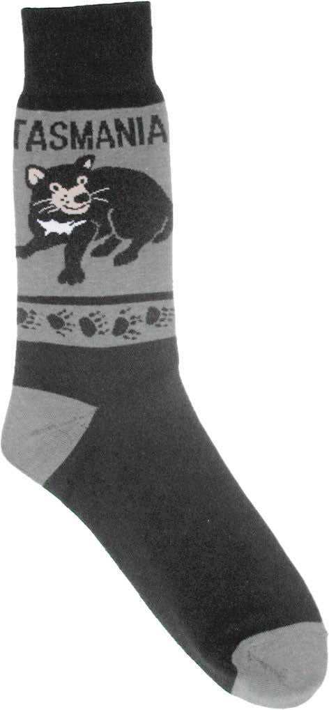 SOCK TASMANIAN DEVIL IN SOCK BLACK 6-12 TASMANIAN SOUVENIRS – footycoinandgifts.com.au