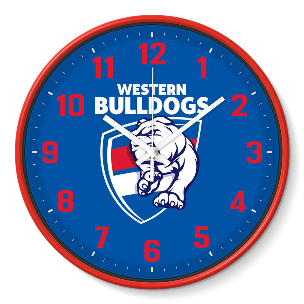 WESTERN BULLDOGS WALL CLOCK 30CM– footycoinandgifts.com.au