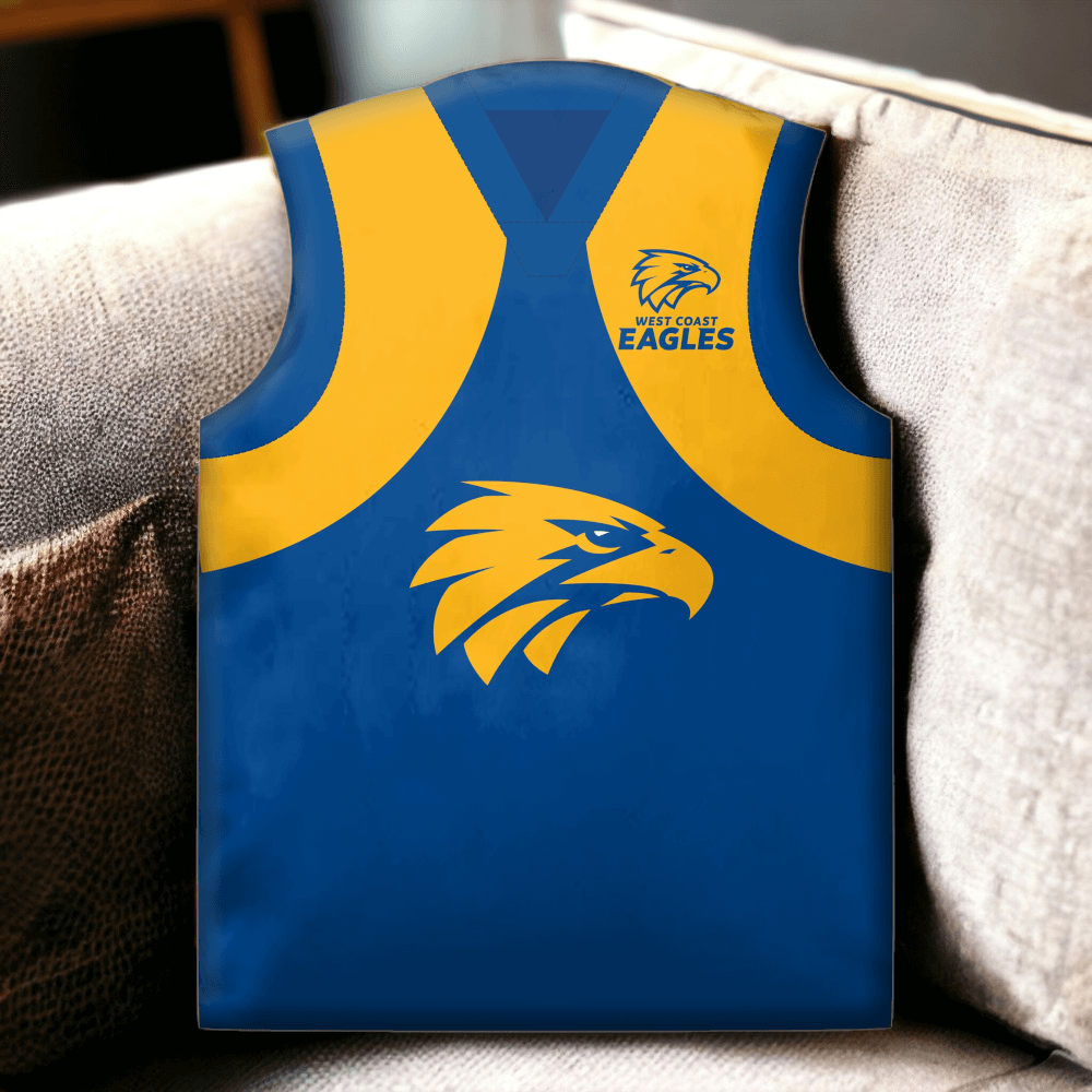 GUERNSEY SHAPED CUSHION WEST COAST EAGLES – footycoinandgifts.com.au