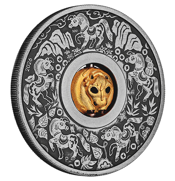 YEAR OF THE HORSE ROTATING CHARM 2026 1OZ SILVER ANTIQUED COIN
