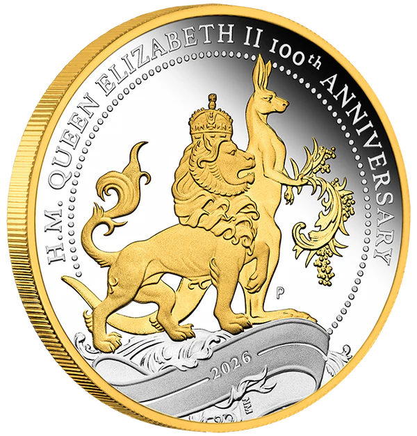 H.M. QUEEN ELIZABETH II 1 OZ SILVER PROOF GILDED COIN