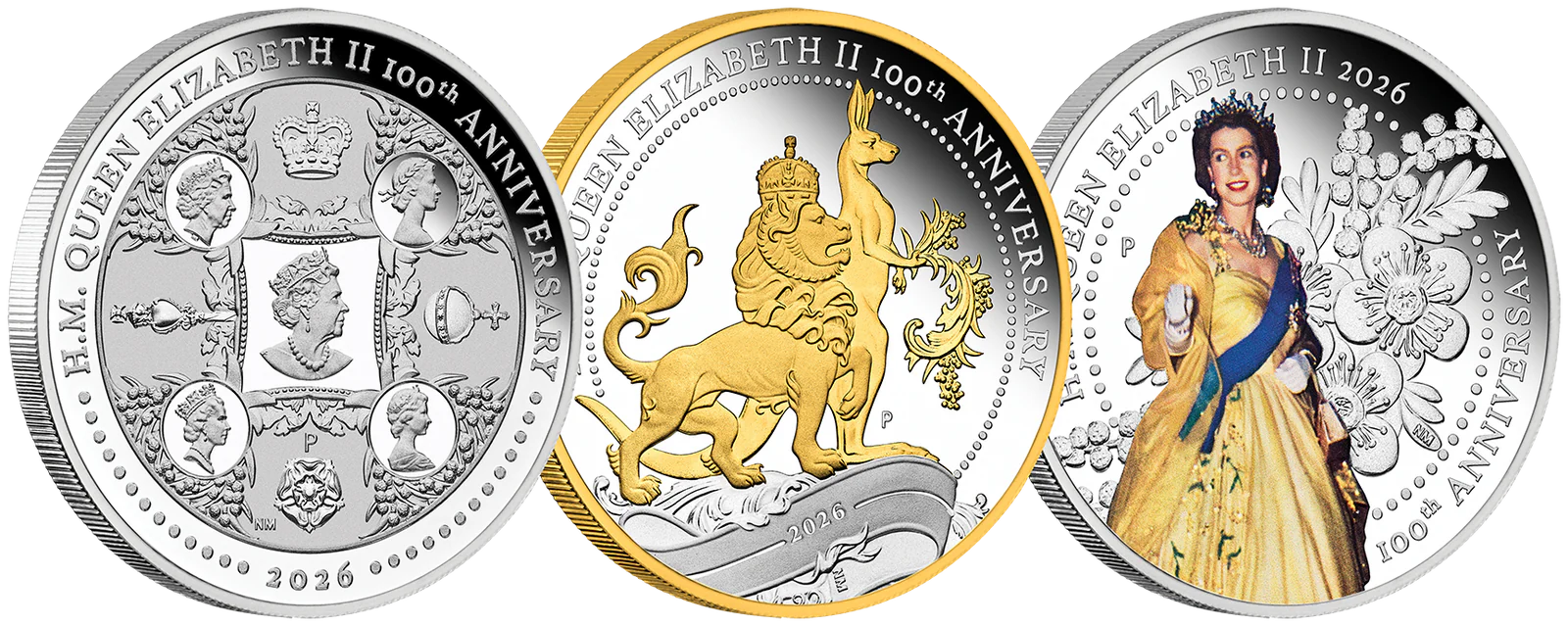 H.M. QUEEN ELIZABETH SILVER COIN THREE COIN SET