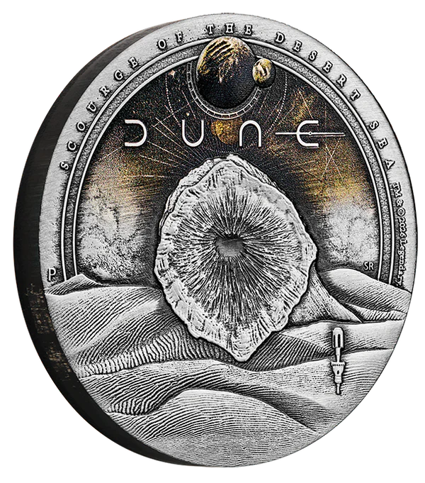 Dune Scourge of the Desert Sea 2026 2oz Silver Antiqued Coloured Coin