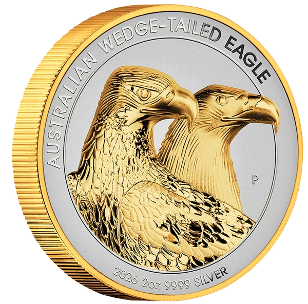 Wedge Tailed Eagle 2026 2oz Silver Enhanced Reverse Proof Ultra High Relief Gilded Coin