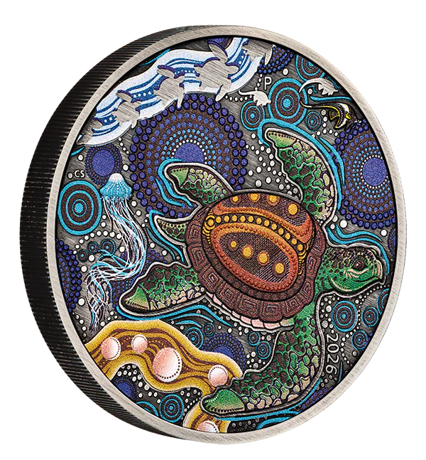 Turtle Yaunati 2026 2oz Silver Antiqued Coloured Coin