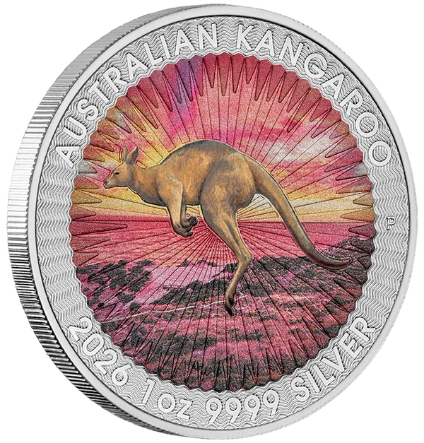 Sundowner Red Kangaroo 2026 1oz Silver Coloured Coin in Card