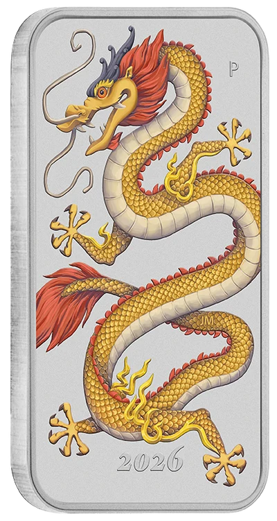 Golden Dragon 2026 1oz Silver Coloured Rectangular Coin