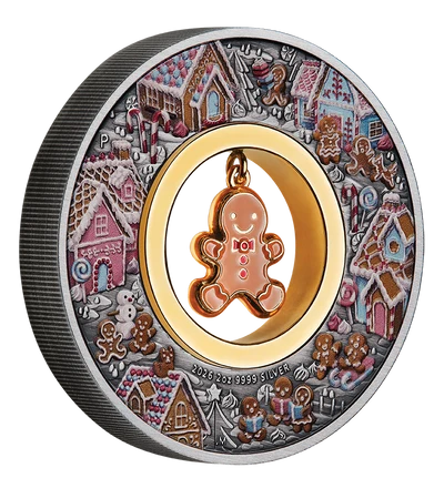 Gingerbread Christmas 2026 2oz Silver Antiqued Coloured Coin