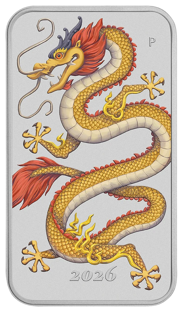 Golden Dragon 2026 1oz Silver Coloured Rectangular Coin