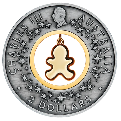 Gingerbread Christmas 2026 2oz Silver Antiqued Coloured Coin