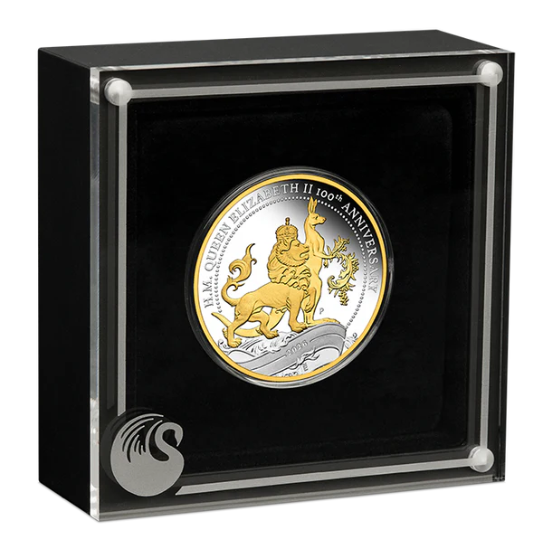H.M. QUEEN ELIZABETH II 1 OZ SILVER PROOF GILDED COIN