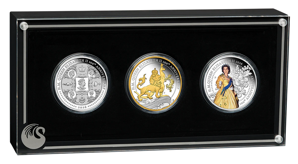 H.M. QUEEN ELIZABETH SILVER COIN THREE COIN SET