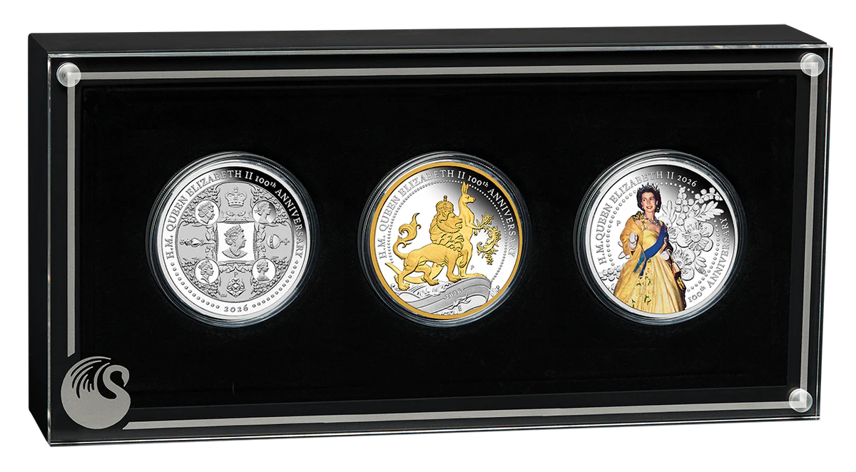 H.M. QUEEN ELIZABETH SILVER COIN THREE COIN SET