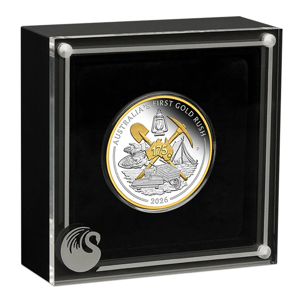 Australia's First Gold Rush 175th Anniversary 2026 1oz Silver Proof Gilded Coin