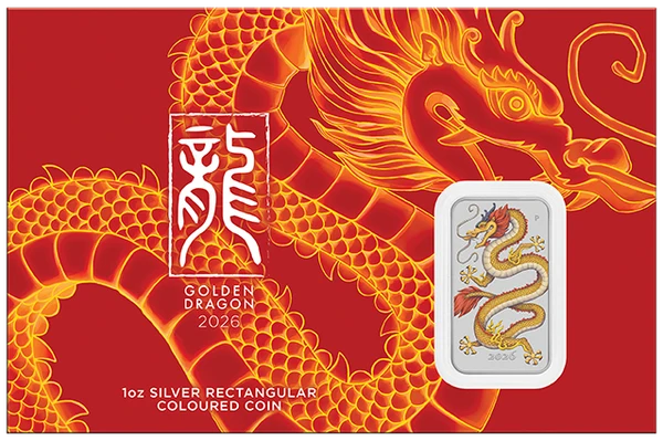 Golden Dragon 2026 1oz Silver Coloured Rectangular Coin