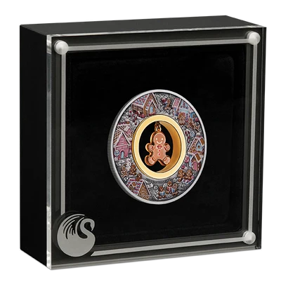 Gingerbread Christmas 2026 2oz Silver Antiqued Coloured Coin
