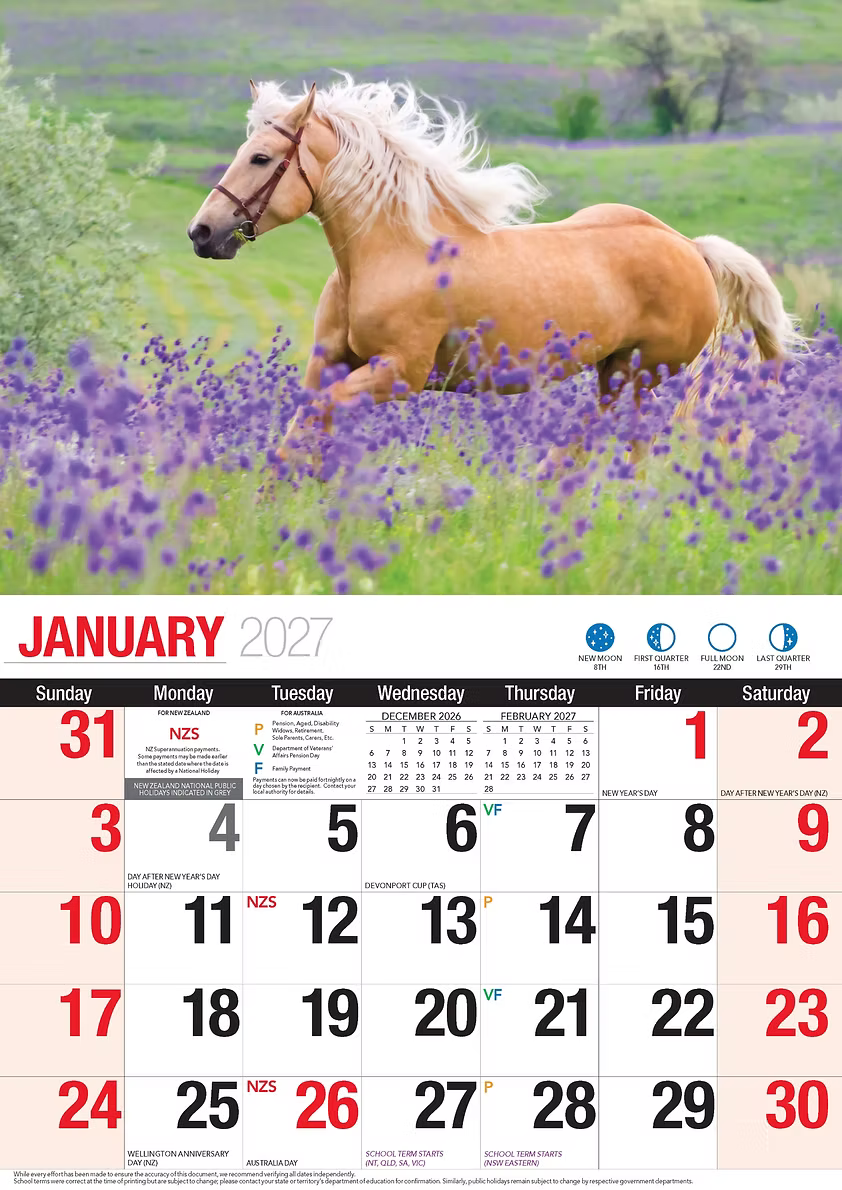 CALENDAR 2027 BIG PRINT - HORSES