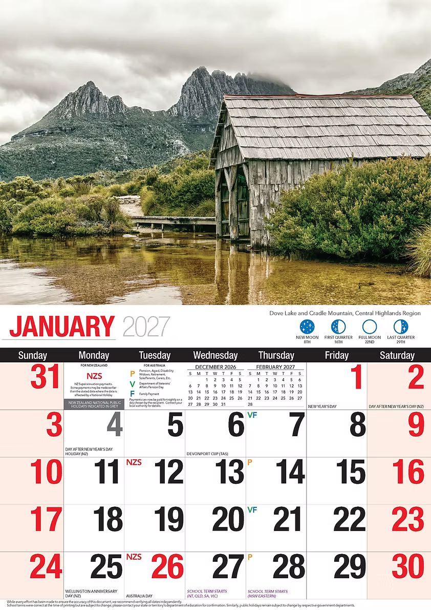 CALENDAR 2027 BIG PRINT - TASMANIA