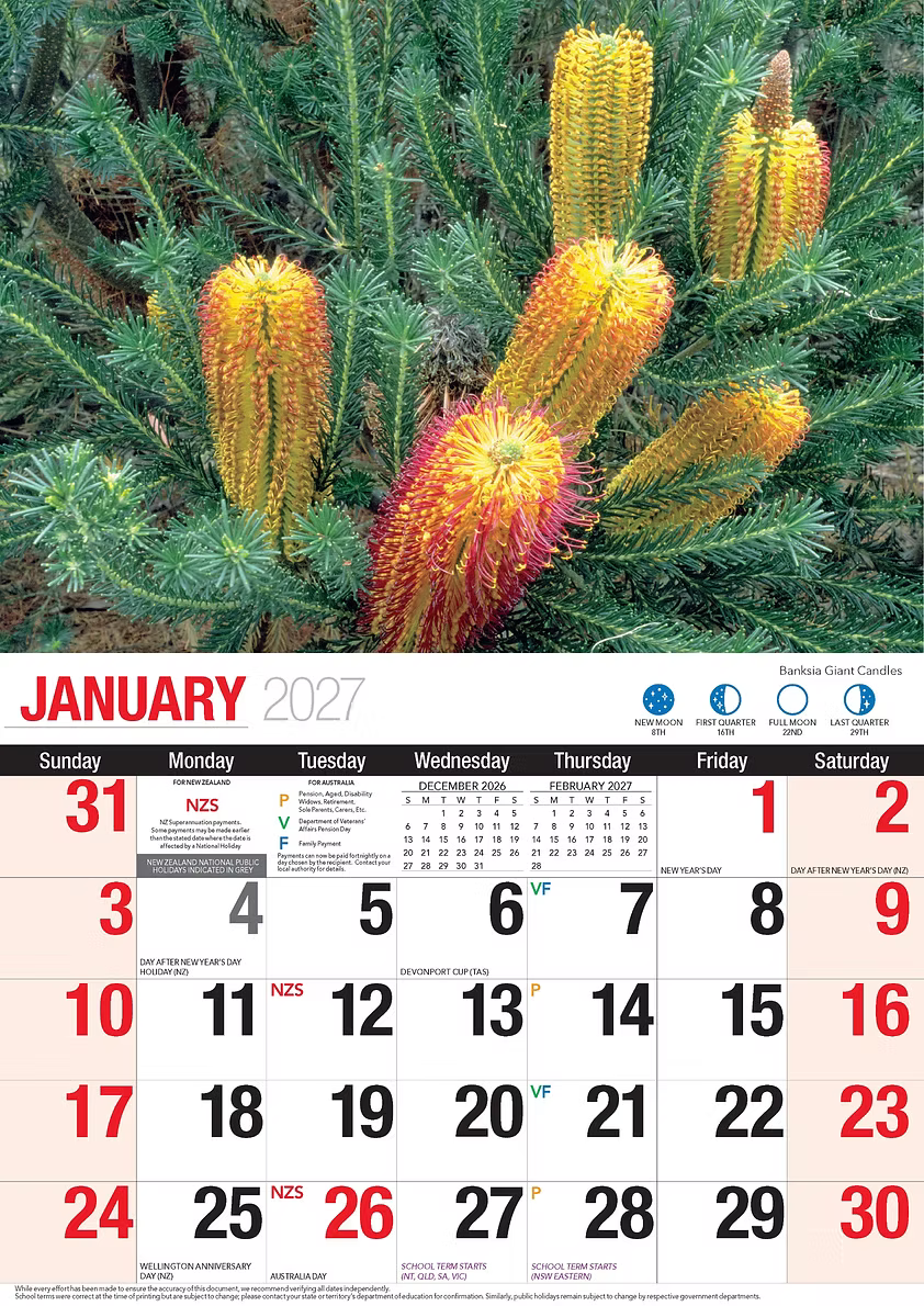 CALENDAR 2027 BIG PRINT - AUSTRALIAN WILDFLOWERS