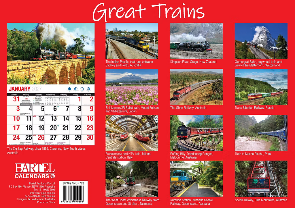 CALENDAR 2027 BIG PRINT - GREAT TRAINS