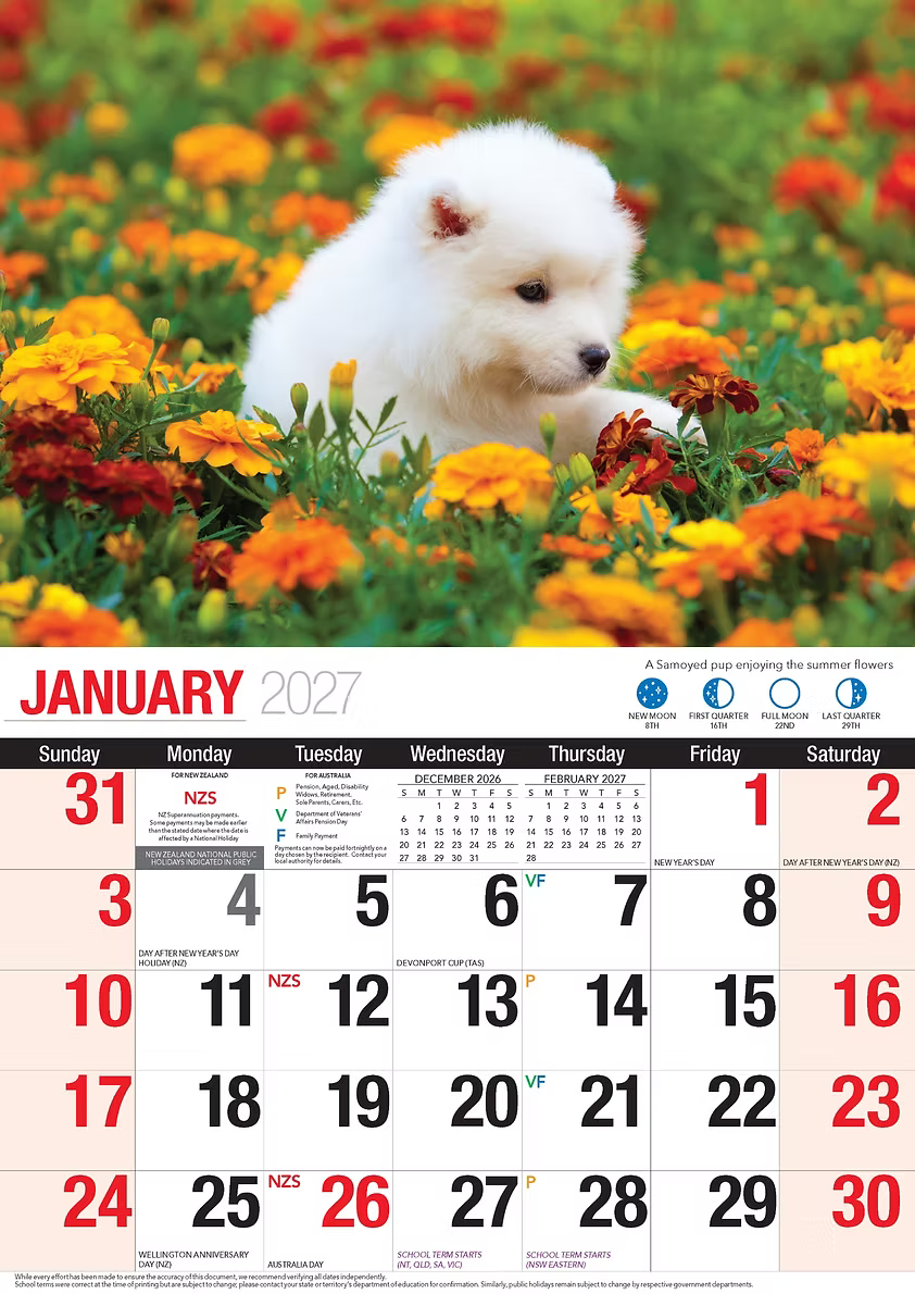 CALENDAR 2027 BIG PRINT - ADORABLE DOGS