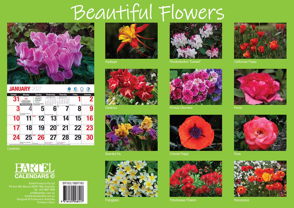 CALENDAR 2027 BIG PRINT - BEAUTIFUL FLOWERS