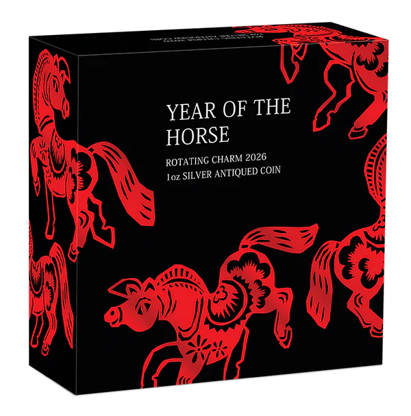 YEAR OF THE HORSE ROTATING CHARM 2026 1OZ SILVER ANTIQUED COIN