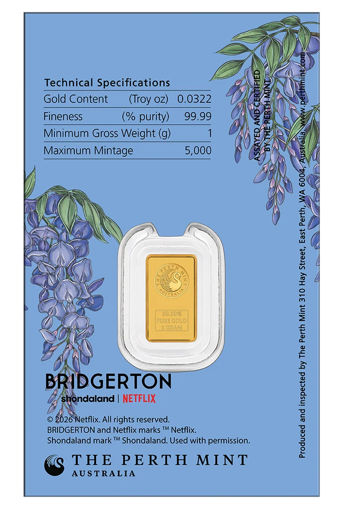 Bridgerton 2026 1g Gold Minted Bar in Card