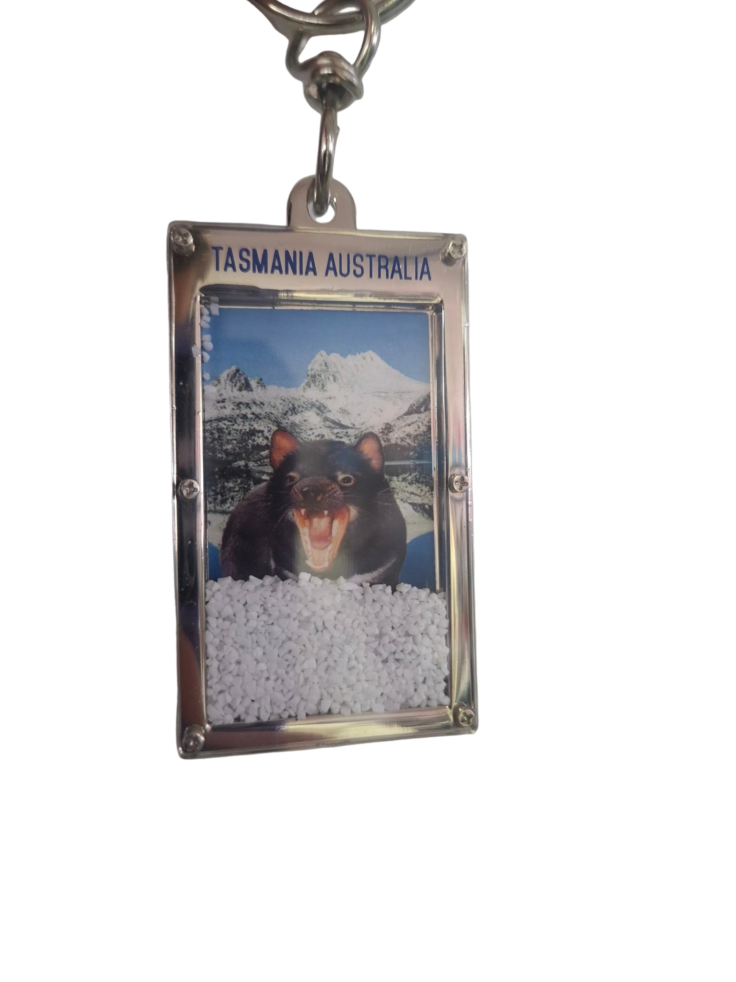 TASMANIAN METAL KEYRING WITH SNOW DEVIL CRADLE MOUNTAIN