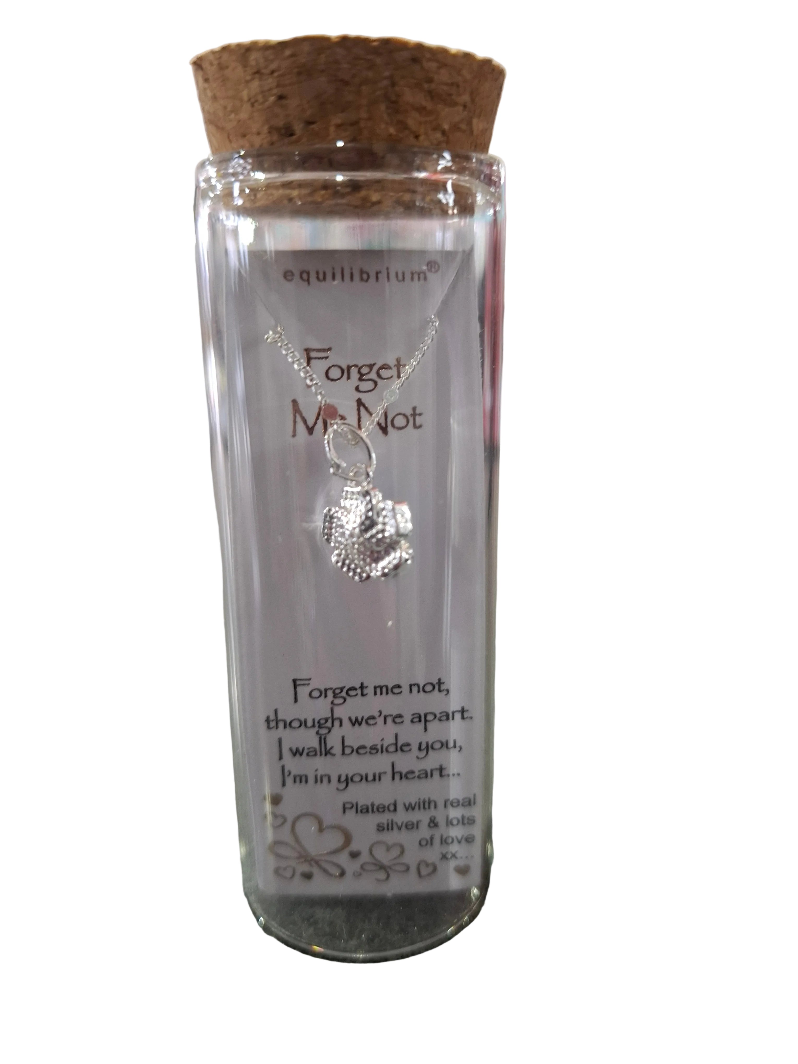 EQUILIBRIUM MESSAGE IN A BOTTLE NECKLACES - FORGET ME NOT