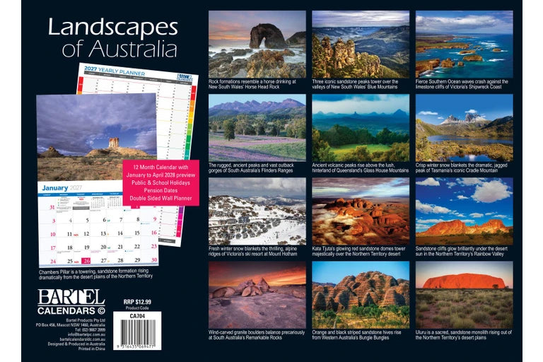 2027 Calendar Bartel Prestige Landscapes of Australia Horizontal Wall, CA704