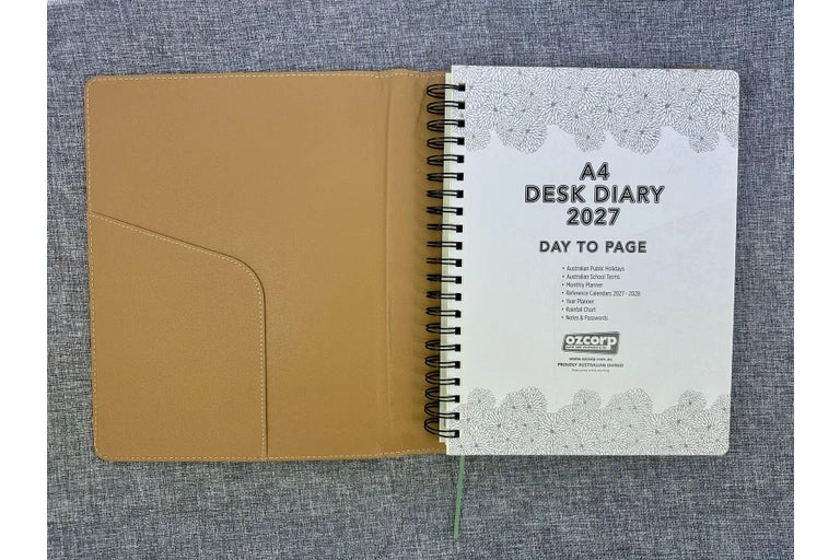 2027 Diary OzCorp Contempo A4 Day to Page Spiral Olive, EA4SD4227