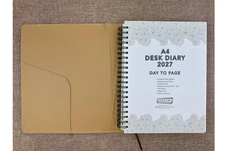 2027 Diary OzCorp Contempo A4 Day to Page Spiral Croc Tan, EA4SD2427