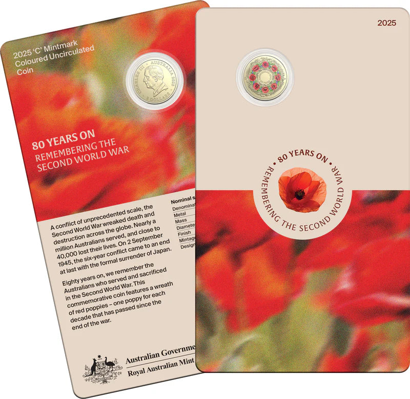80 Years On: Remembering the Second World War 2025 $2 ‘C’ Mintmark Coloured Uncirculated Coin