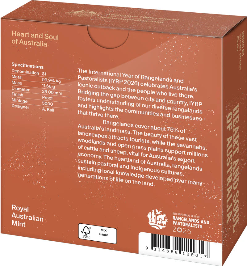 Heart and Soul of Australia International Year of Rangelands and Pastoralist 2026 $1 Fine Silver Proof Card