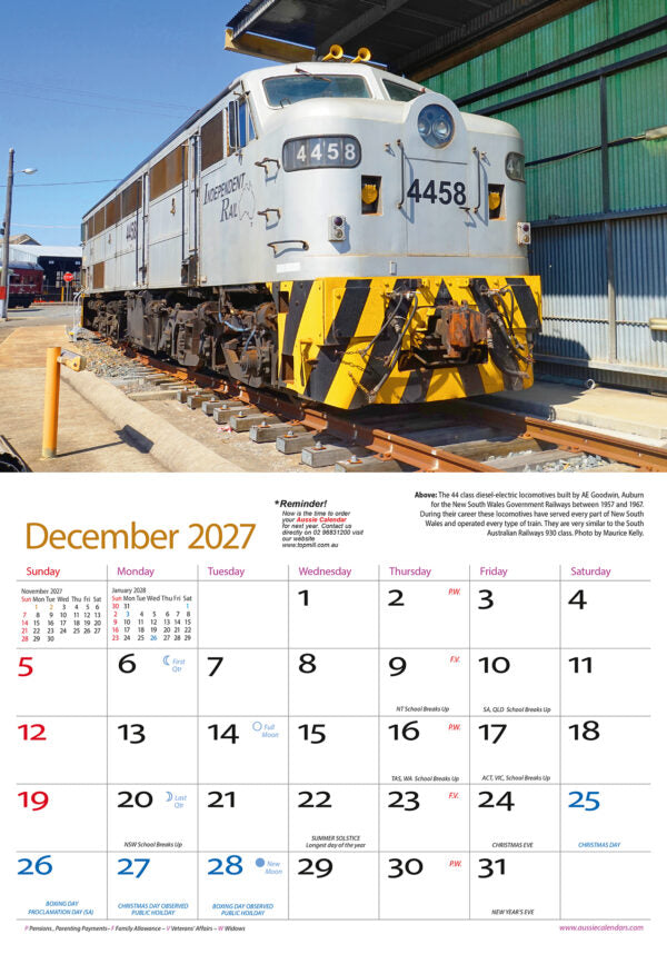 AUST TRAINS CALENDAR: 2027