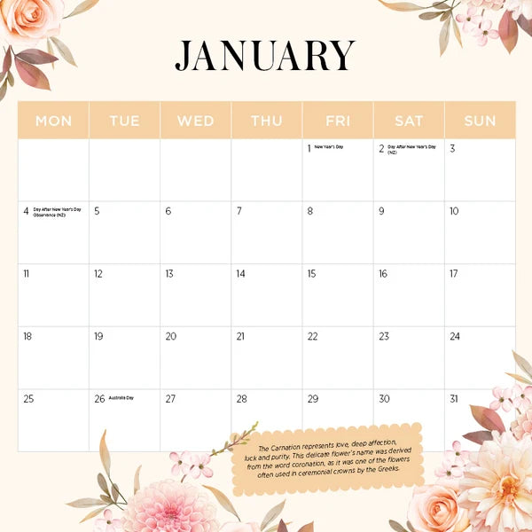 FLOWER OF THE MONTH CALENDAR: 2027