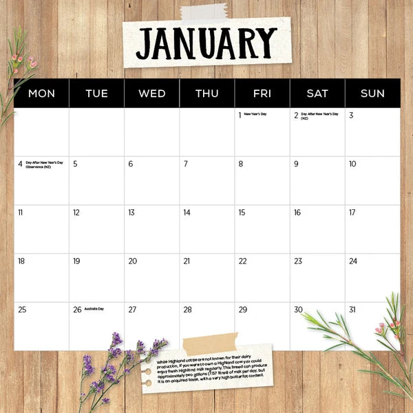 HIGHLAND COWS CALENDAR: 2027