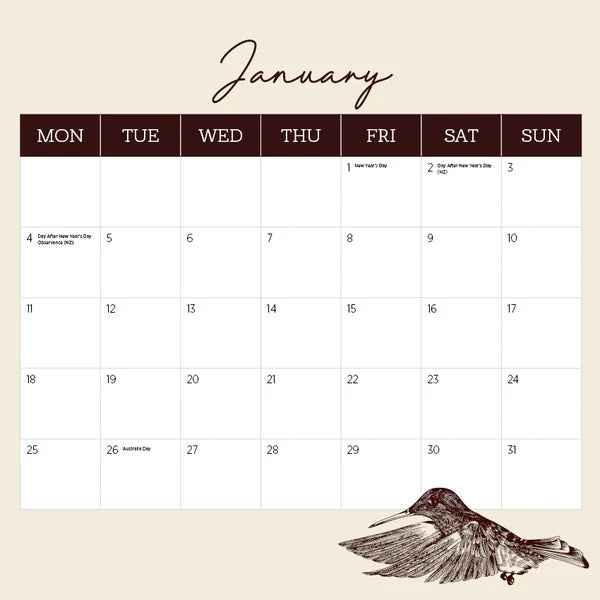 HUMMINGBIRDS CALENDAR: 2027