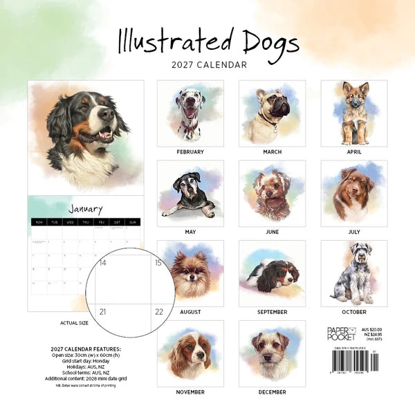 ILLUSTRATED DOGS CALENDAR: 2027