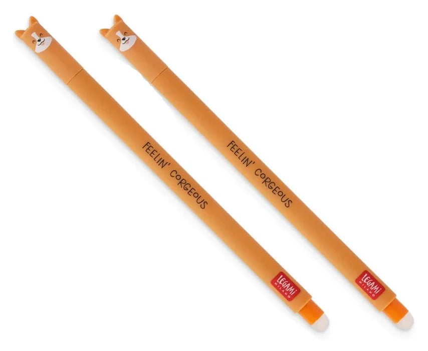 Legami - Erasable Gel Pen Ball on the End to Remove Ink Without Consuming the Paper - Black Thermal Sensitive Ink Tip Diameter 0.7 Mm - Corgi Theme