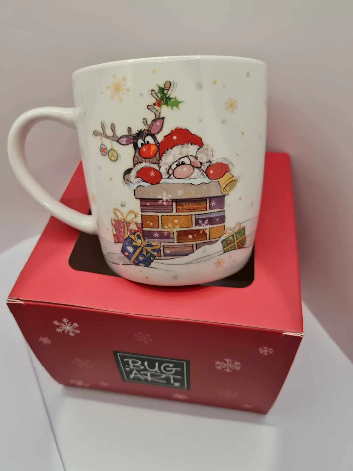 BUG ART CHRISTMAS MUG - SANTA IN CHIMNEY