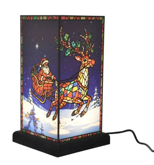 CHRISTMAS STAINED PAINTED LAMP - SANTA REINDEER 2