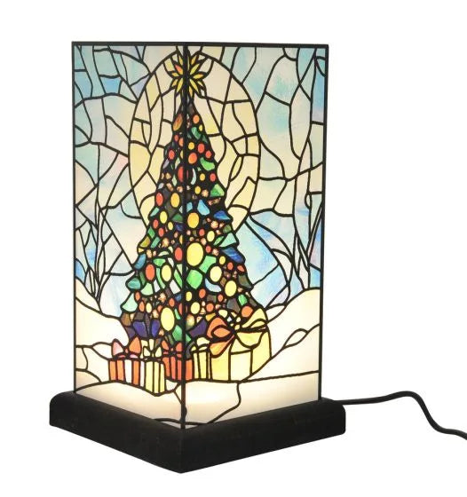 CHRISTMAS STAINED PAINTED LAMP - XMAS TREE