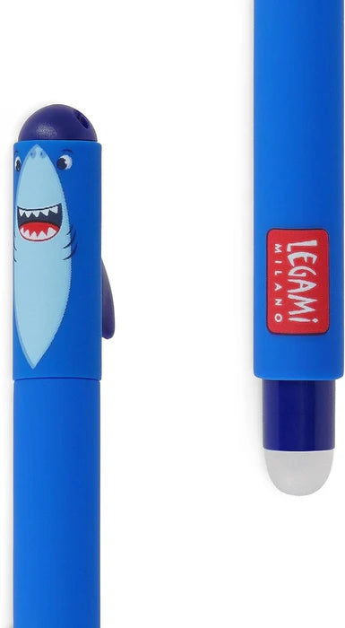 Legami Erasable Gel Pen Ball on the End for Removing Ink Without Consuming the Paper Blue Heat-Sensitive Ink Tip Diameter 0.7 Mm Shark Theme